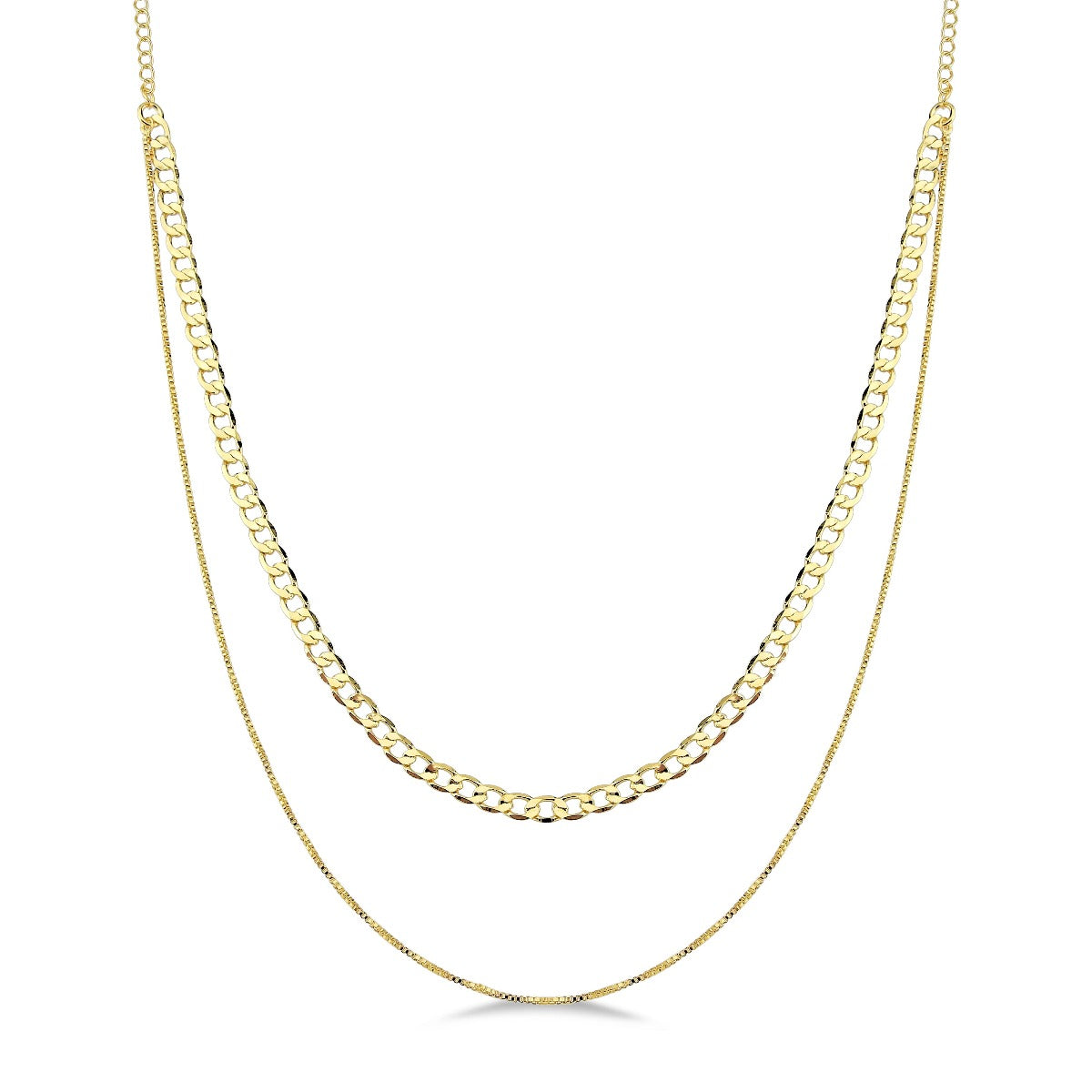 COLAR CHOKER DUPLA ELO GROUMET E VENEZIANA FOLHEADA A OURO 18K