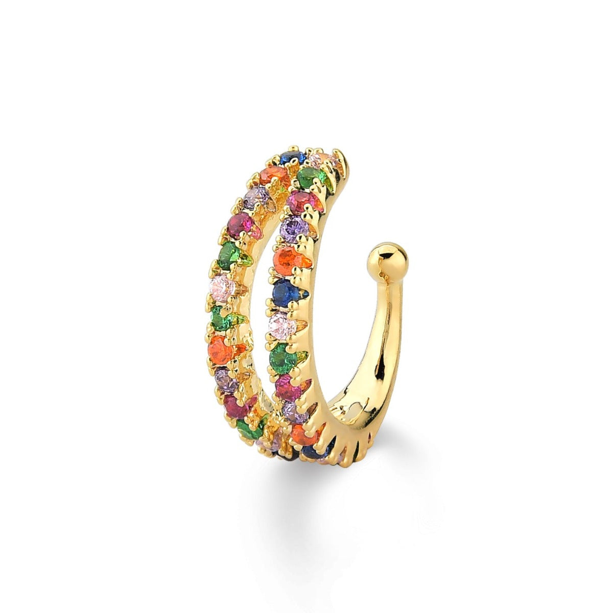 PIERCING DE ORELHA DUAS LINHAS DE ZIRCONIA COLORIDA FOLHEADO A OURO 18K
