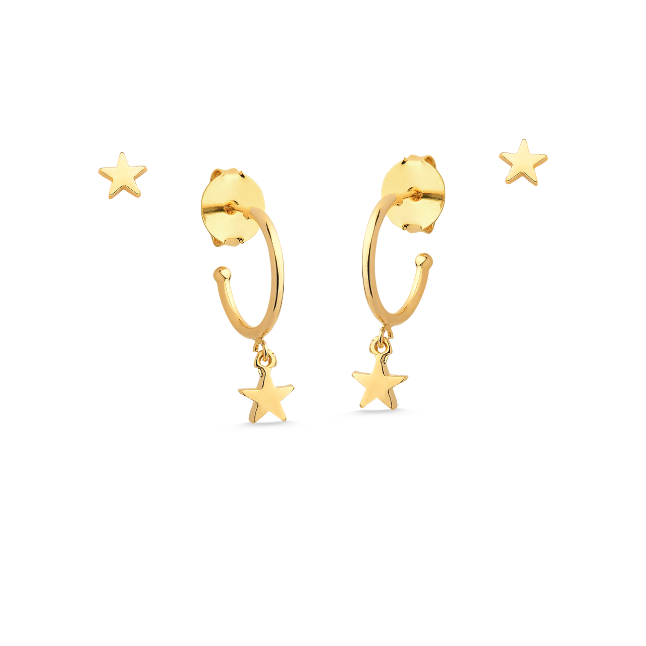 BRINCO DUPLO DE ARGOLA E SEGUNDO FURO DE ESTRELA FOLHEADO A OURO 18K