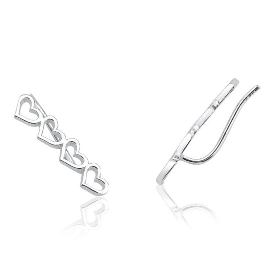 BRINCO EAR CUFF 4 CORAÇÕES VAZADOS EM PRATA