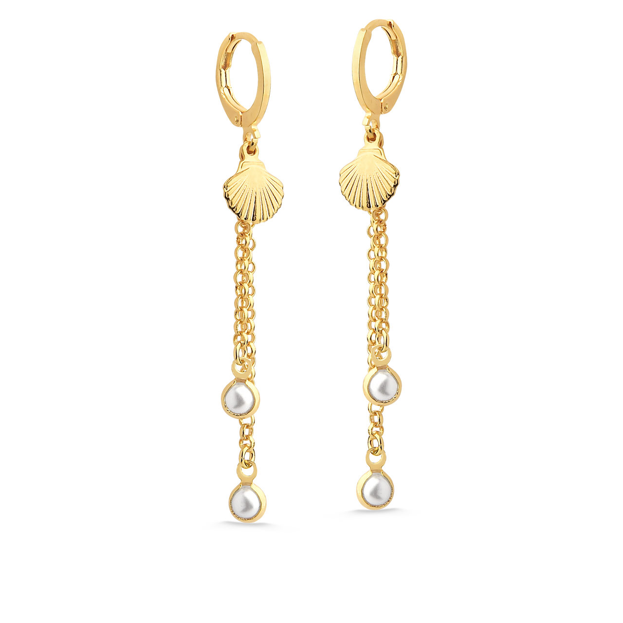 BRINCO DE ARGOLA LONGO COM MOTIVOS DO MAR FOLHEADO A OURO 18K