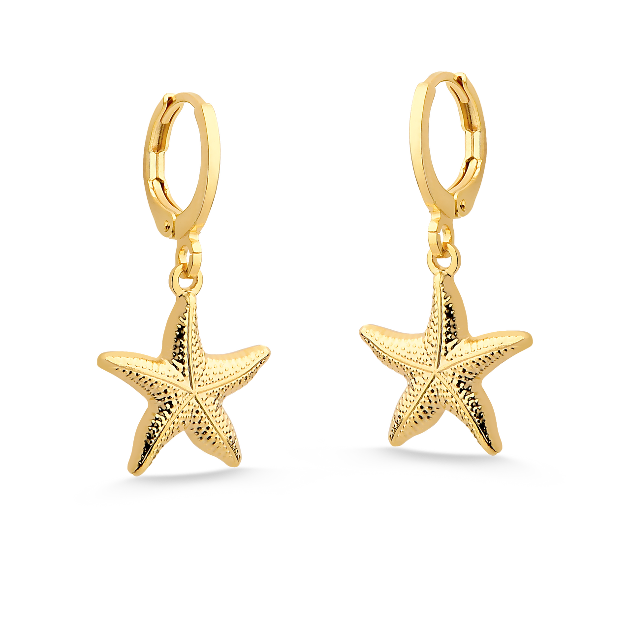 BRINCO DE ARGOLA FECHADA COM ESTRELA DO MAR FOLHEADO A OURO 18K
