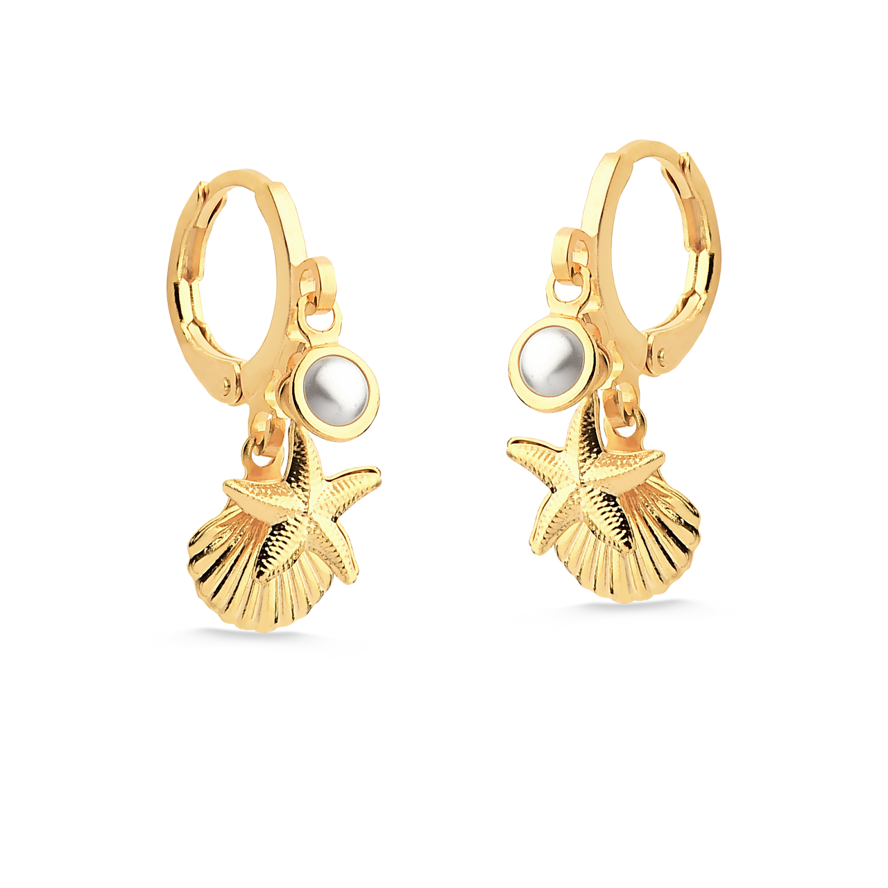 BRINCO DE ARGOLA COM MOTIVOS DO MAR FOLHEADO A OURO 18K