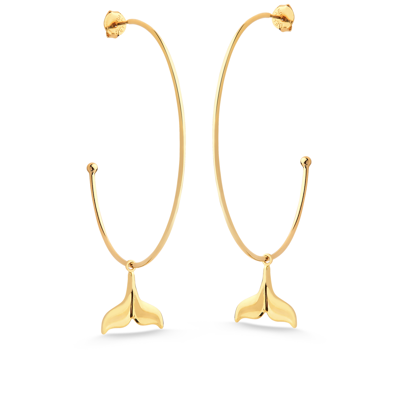 BRINCO DE ARGOLA GRANDE COM PINGENTE DE RABO DA SEREIA FOLHEADO A OURO 18K