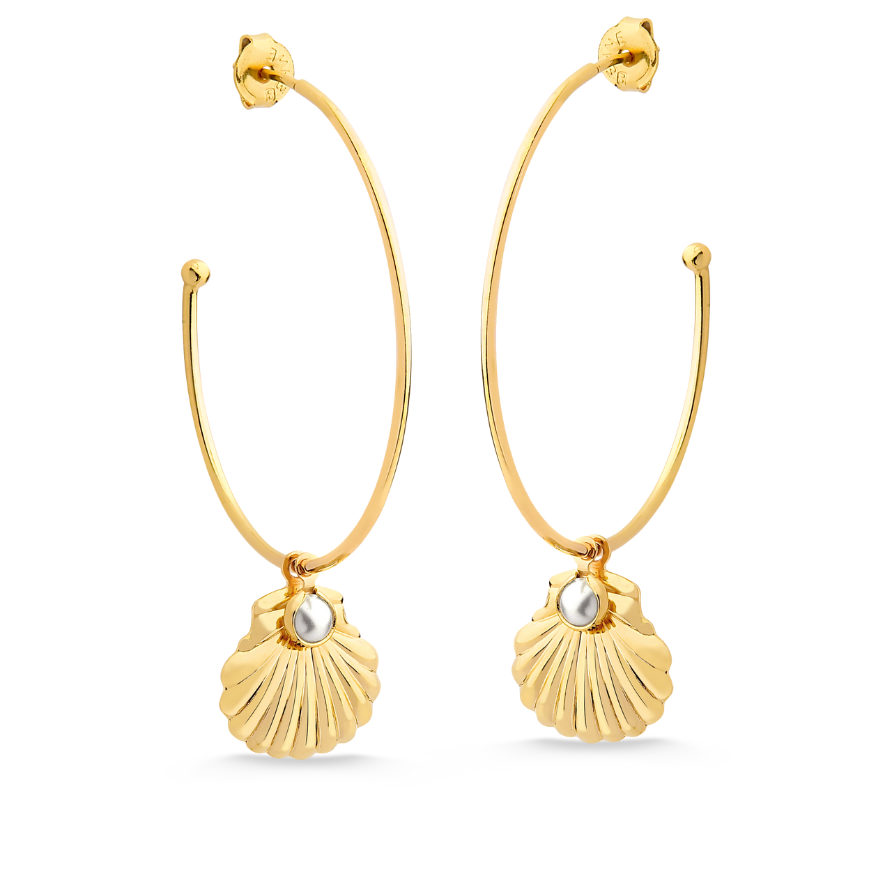 BRINCO DE ARGOLA MÉDIA COM CONCHA FOLHEADO A OURO 18K