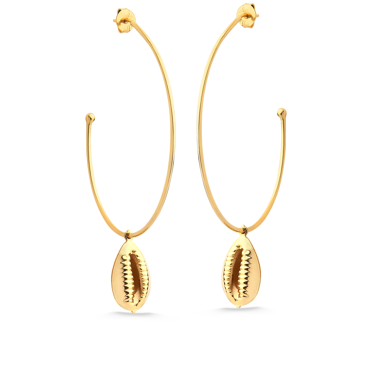 BRINCO DE ARGOLA GRANDE COM BÚZIOS FOLHEADA A OURO 18K