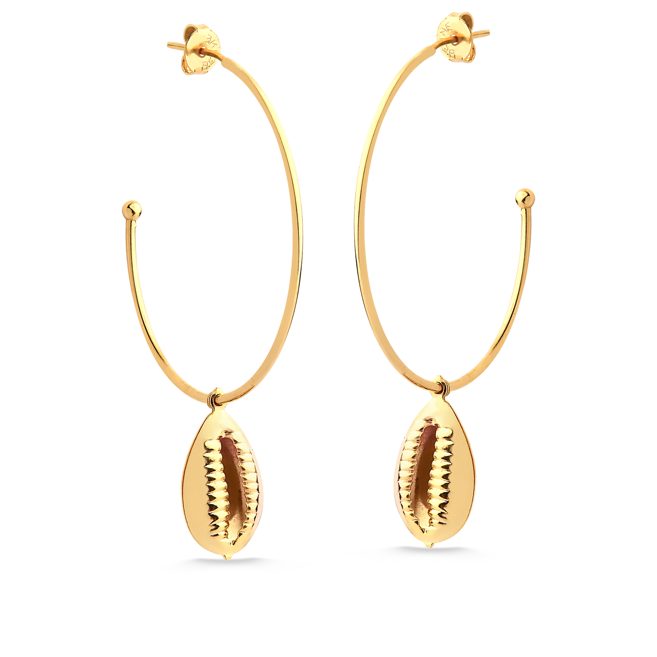 BRINCO DE ARGOLA MÉDIA COM BÚZIOS FOLHEADA A OURO 18K