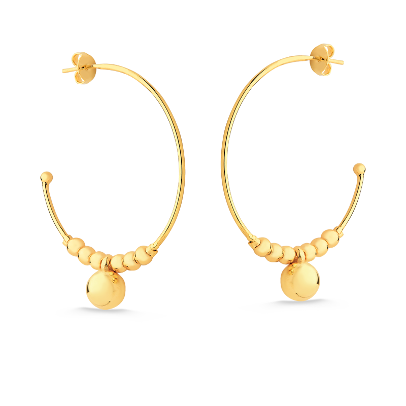 BRINCO DE ARGOLA GRANDE COM VÁRIAS BOLAS FOLHEADO A OURO 18K