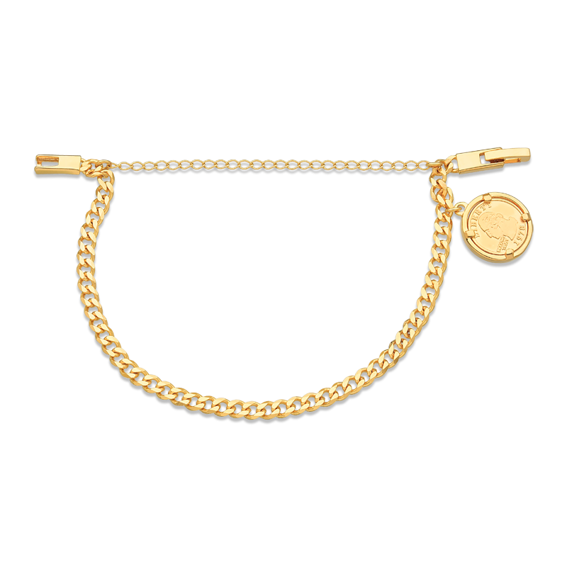 PULSEIRA ELO GROUMET COM PINGENTE DE MOEDA 1978 EUA QUARTER DOLLAR FOLHEADA A OURO 18K