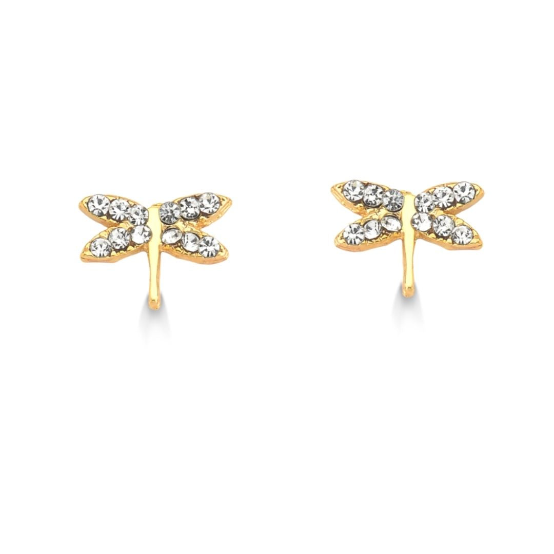 BRINCO LIBELULA COM PEDRAS FOLHEADO A OURO 18K