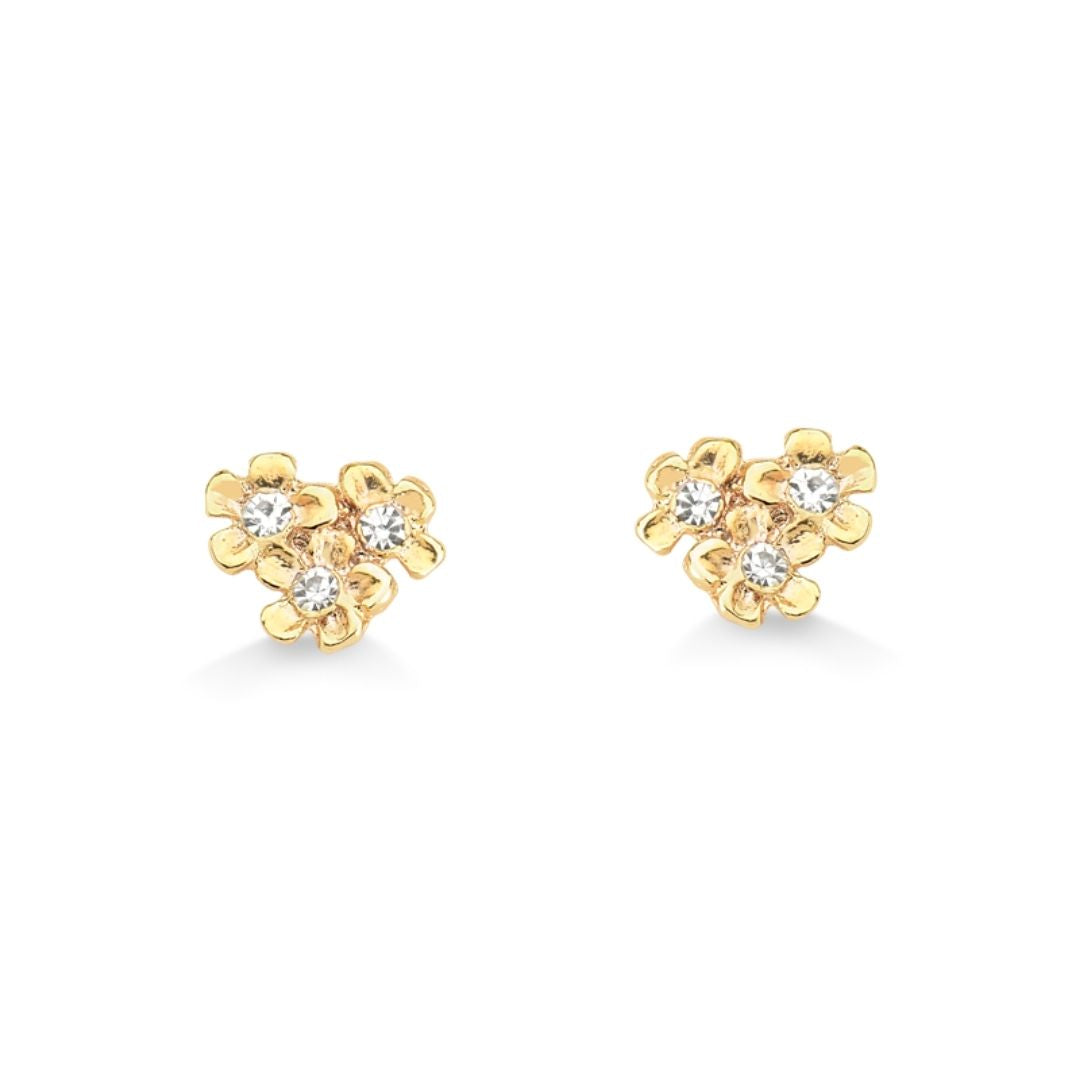 BRINCO FLORES E PEDRAS FOLHEADO A OURO 18K