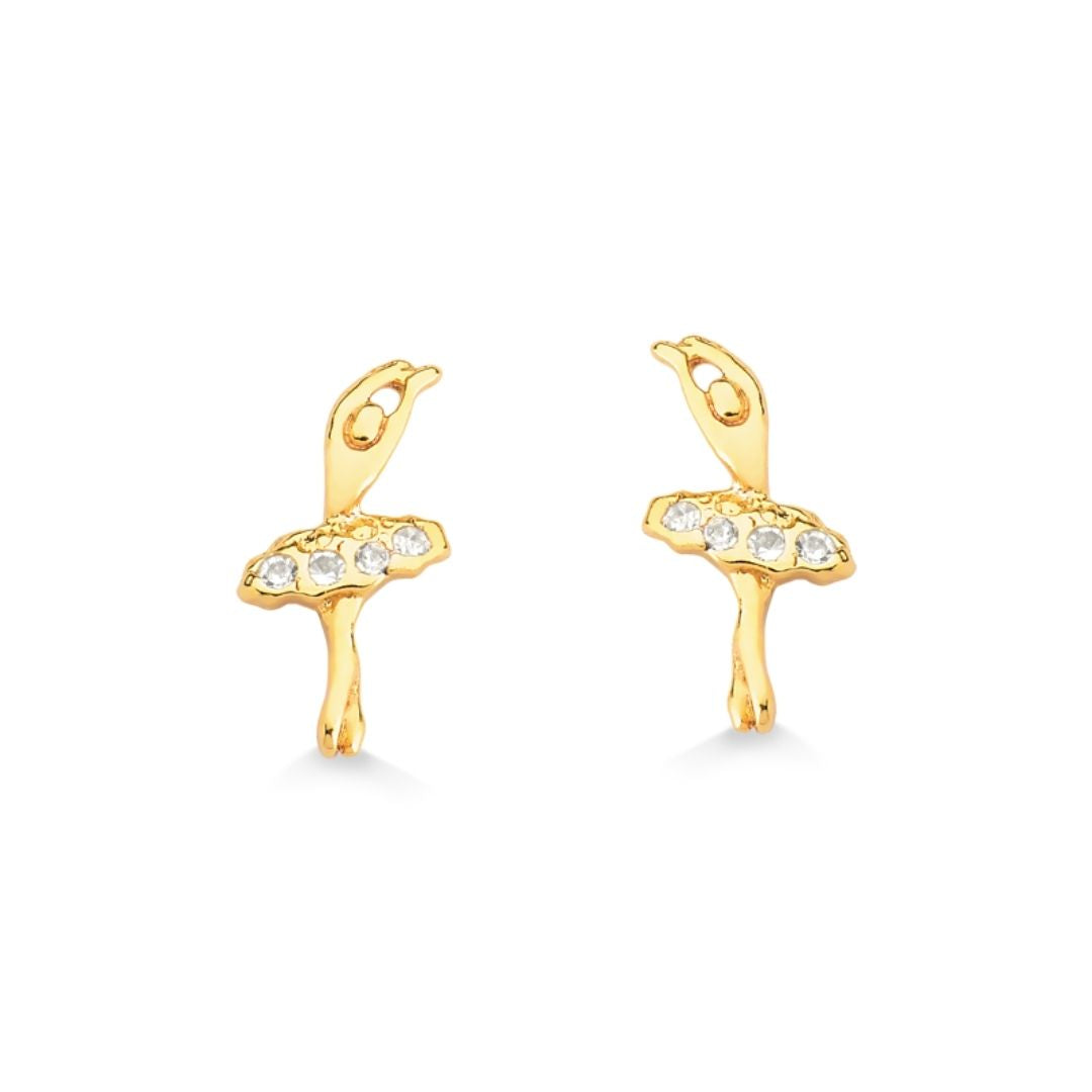 BRINCO BAILARINA COM PEDRAS FOLHEADO A OURO 18K