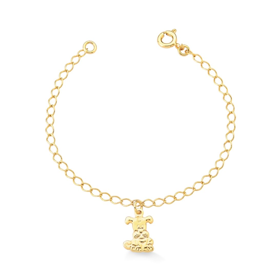 PULSEIRA INFANTIL CACHORRINHO FOLHEADO A OURO 18K
