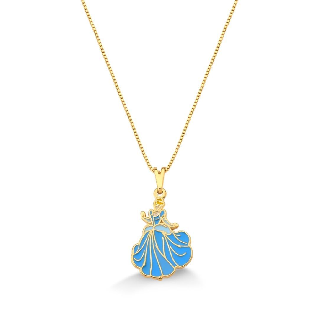 COLAR INFANTIL PINGENTE PRINCESA RESINADA FOLHEADO A OURO 18K
