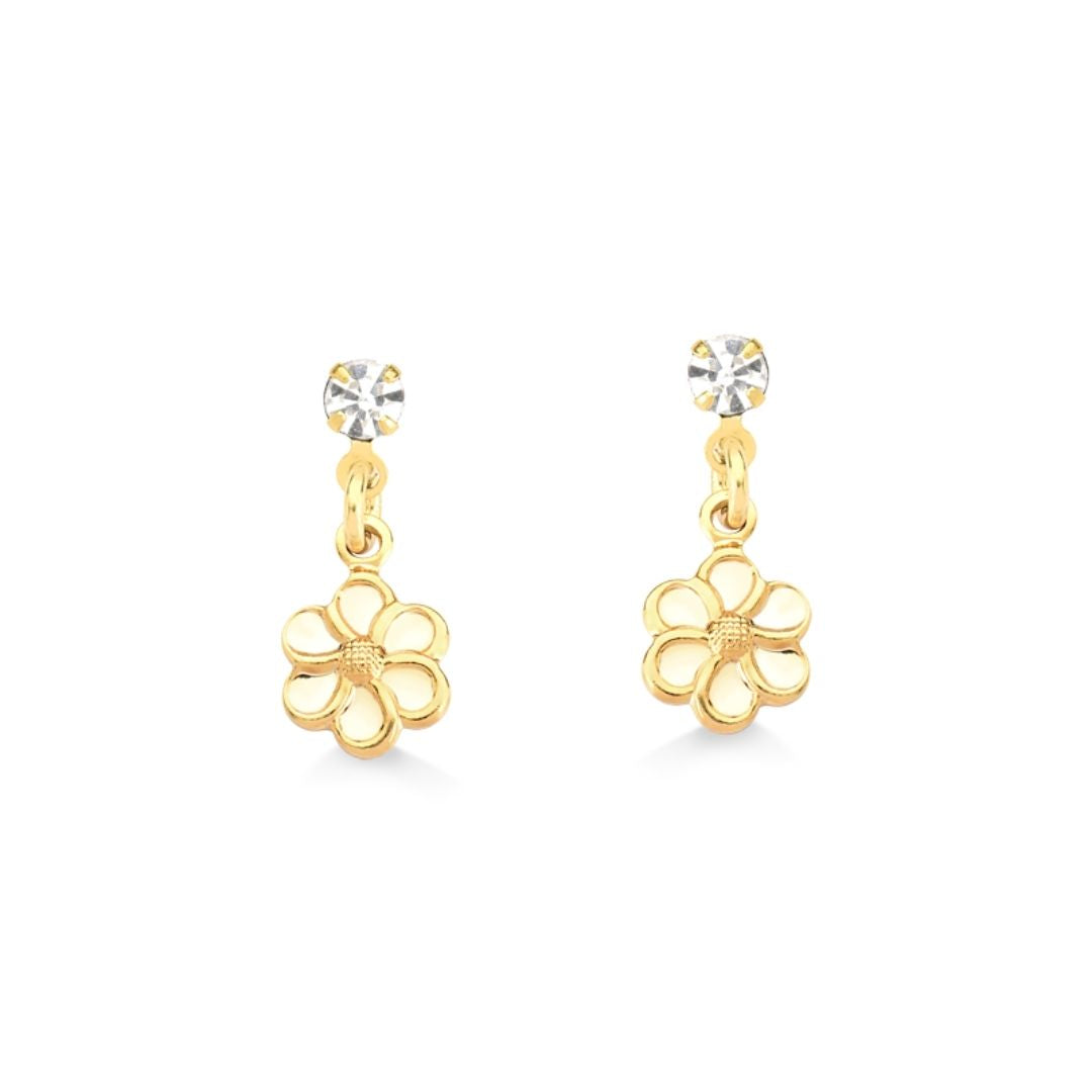 BRINCO FLOR E PEDRA FOLHEADO A OURO 18K