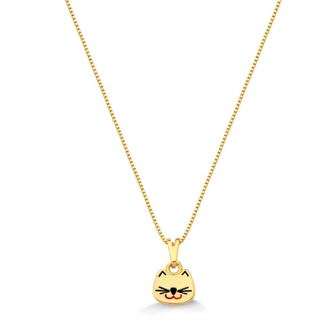 COLAR INFANTIL PINGENTE GATINHO FOLHEADO A OURO 18K
