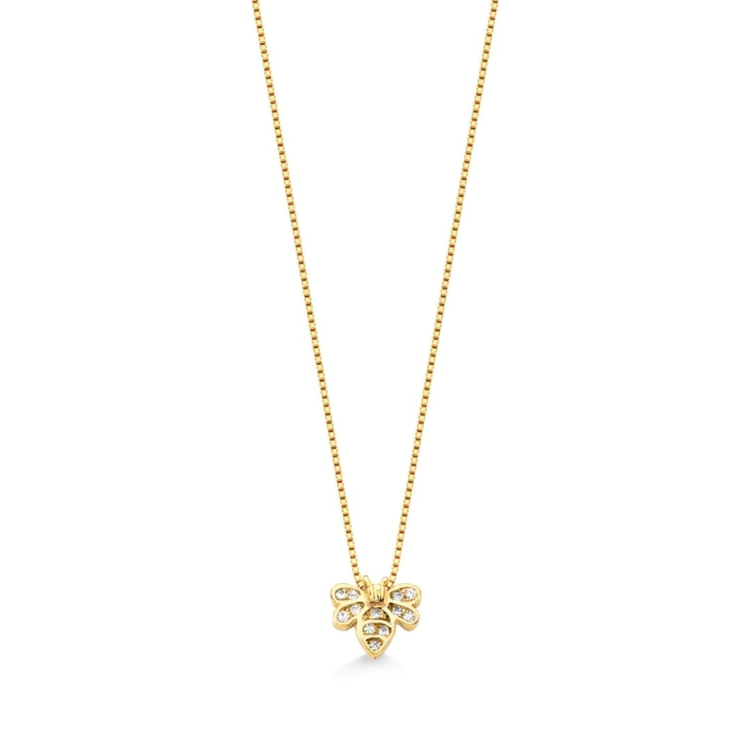 COLAR INFANTIL PINGENTE ABELHINHA CRAVEJADA DE ZIRCONIA FOLHEADO A OURO 18K