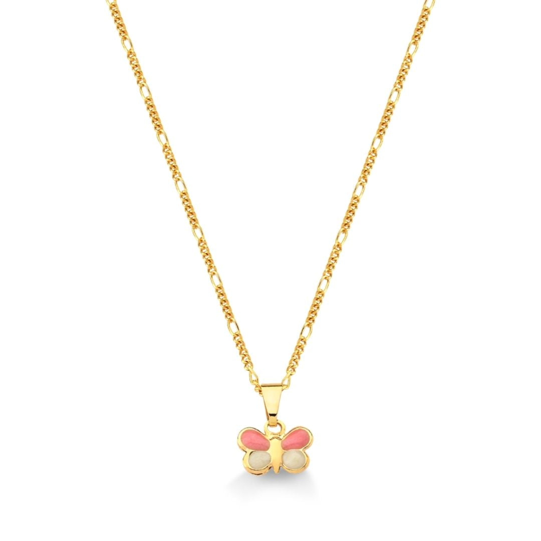 COLAR INFANTIL PINGENTE BORBOLETA RESINADO FOLHEADO A OURO 18K