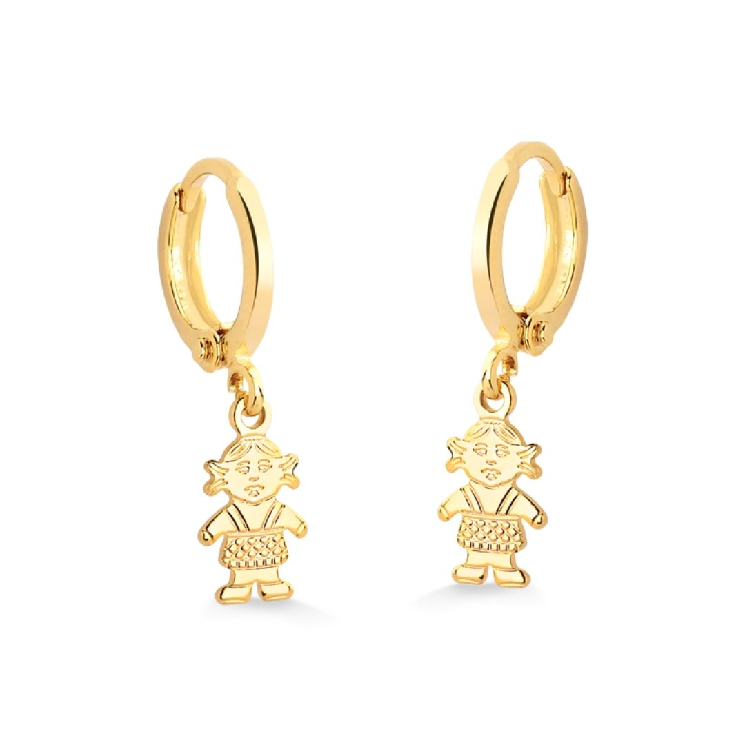 BRINCO ARGOLA COM MENINA FOLHEADO A OURO 18K