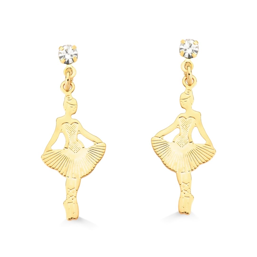 BRINCO BAILARINA GRANDE COM PEDRA FOLHEADO A OURO 18K