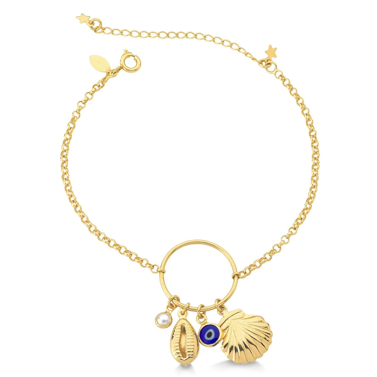 PULSEIRA MOTIVOS DO MAR FOLHEADO A OURO 18K