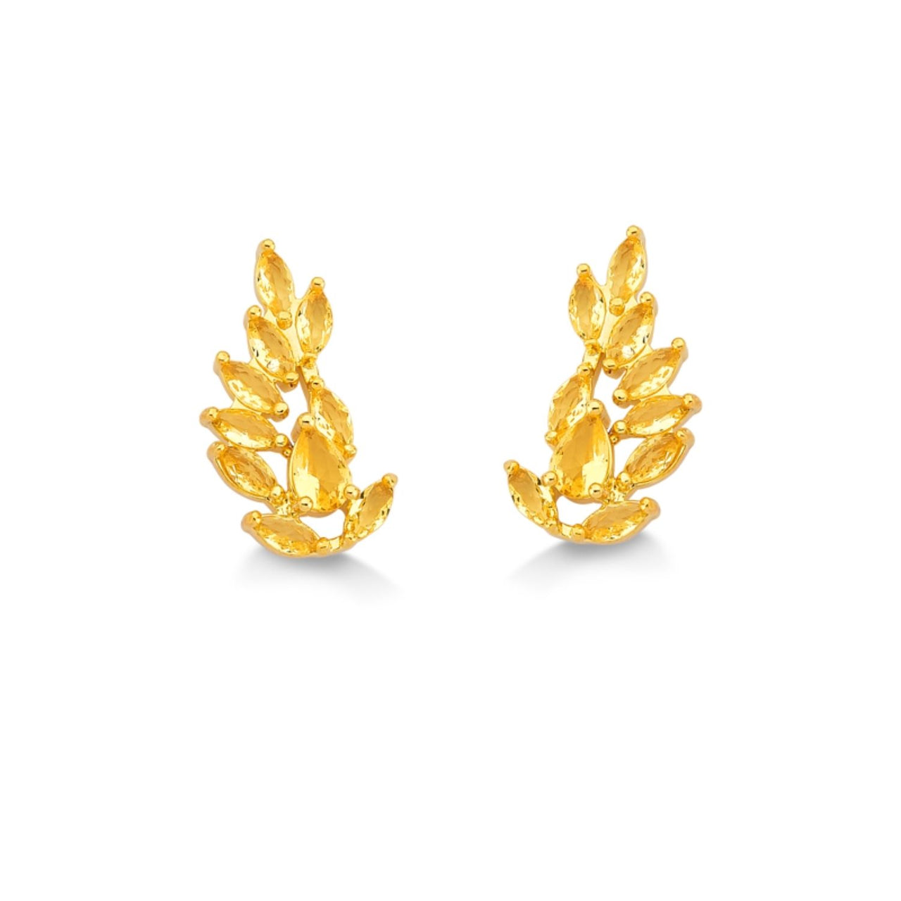 BRINCO ASAS DE ZIRCONIAS AMARELAS FOLHEADO A OURO 18K