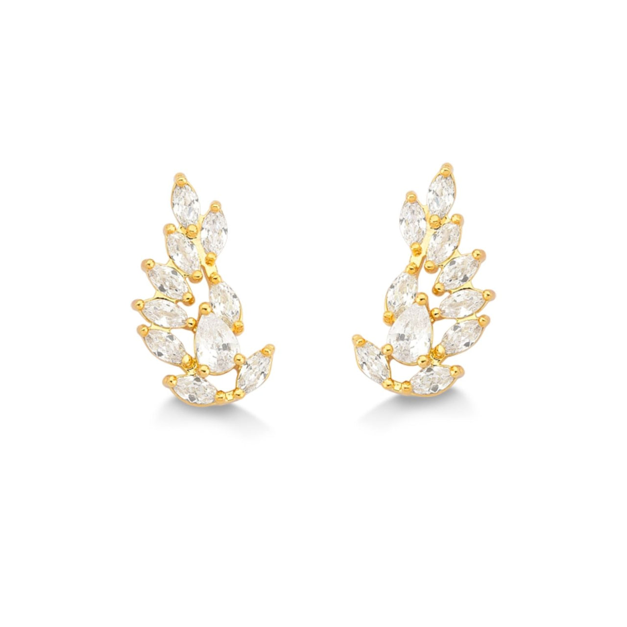 BRINCO ASAS DE ZIRCONIAS CRISTAL FOLHEADO A OURO 18K