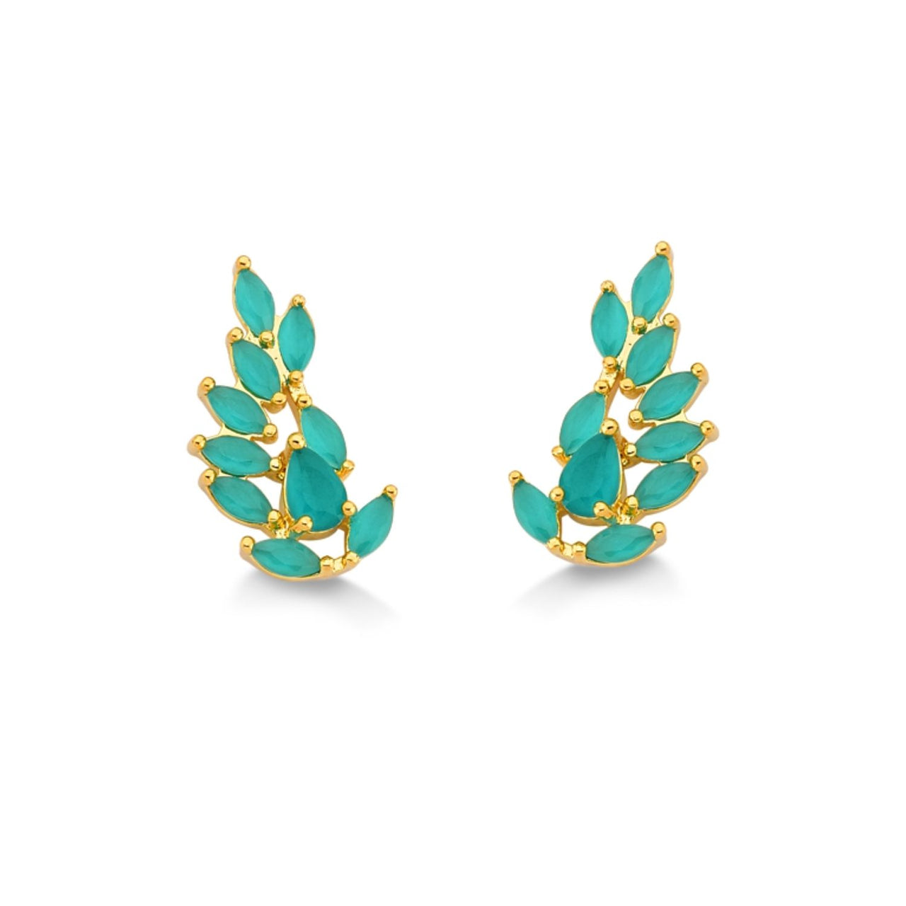 BRINCO ASAS DE ZIRCONIAS AZUL TURMALINA FOLHEADO A OURO 18K
