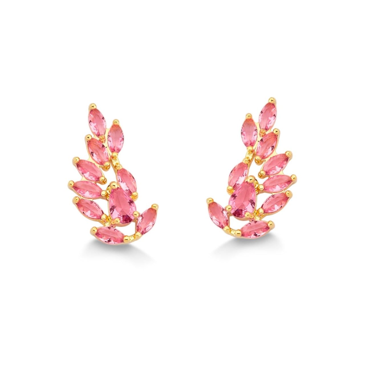 BRINCO ASAS DE ZIRCONIAS CEREJAS FOLHEADO A OURO 18K