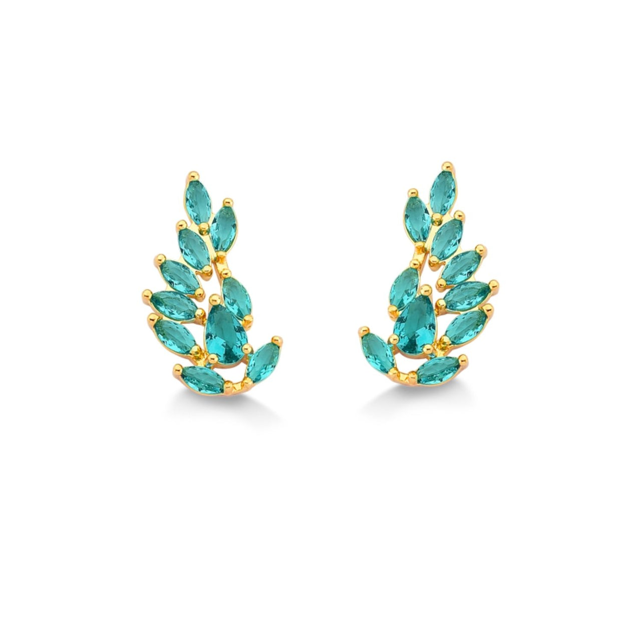 BRINCO ASAS DE ZIRCONIAS AZUL CRISTAL FOLHEADO A OURO 18K