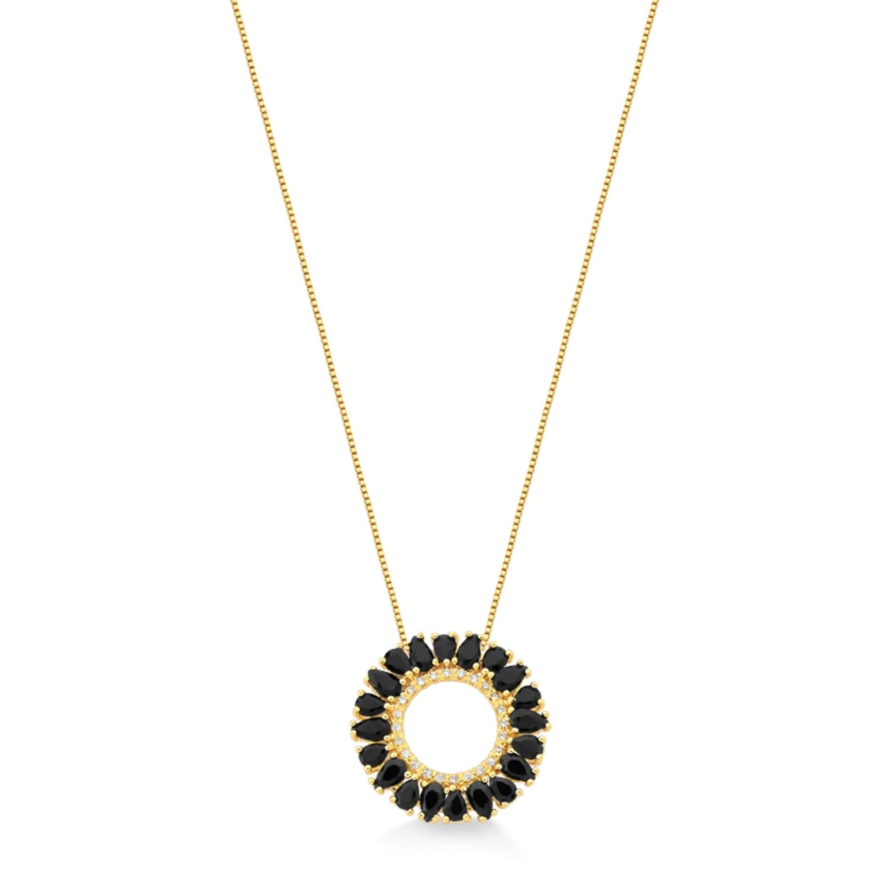 COLAR CIRCULO DE ZIRCONIAS PRETAS FOLHEADO A OURO 18K