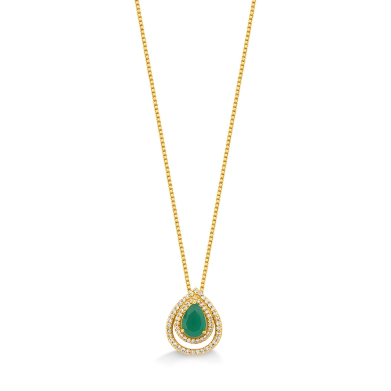 COLAR COM PINGENTE DE GOTA VERDE FOLHEADO A OURO 18K