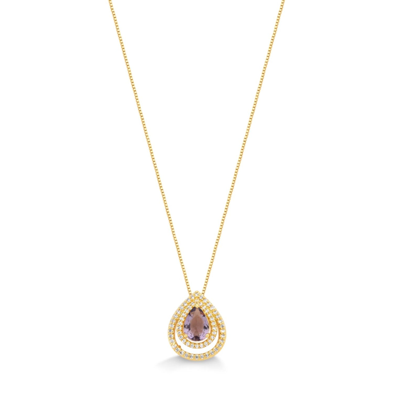COLAR COM PINGENTE DE GOTA LILAS FOLHEADO A OURO 18K