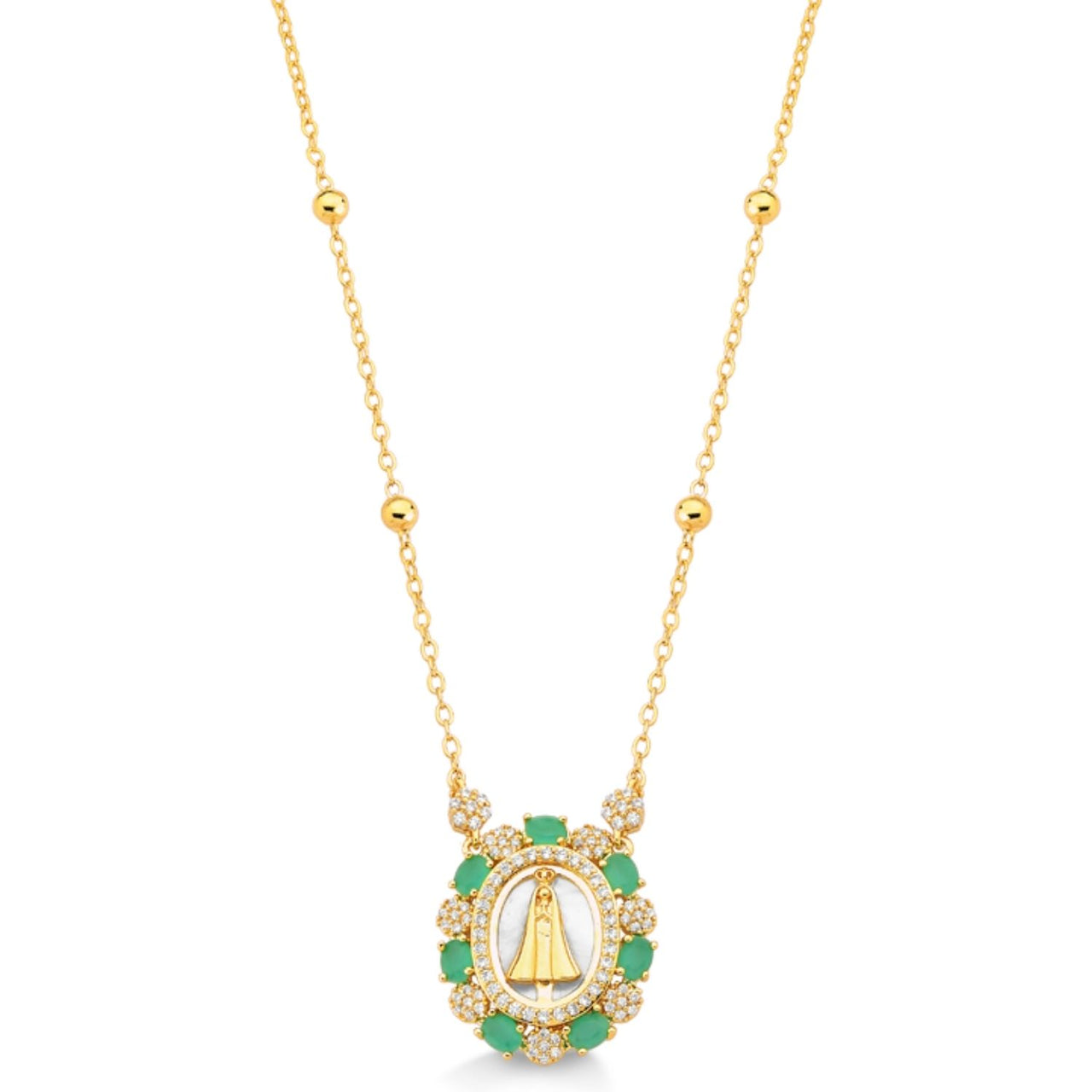 COLAR MANDALA NOSSA SENHORA APARECIDA CRAVEJADA DE ZIRCONIA FOLHEADA A OURO 18K