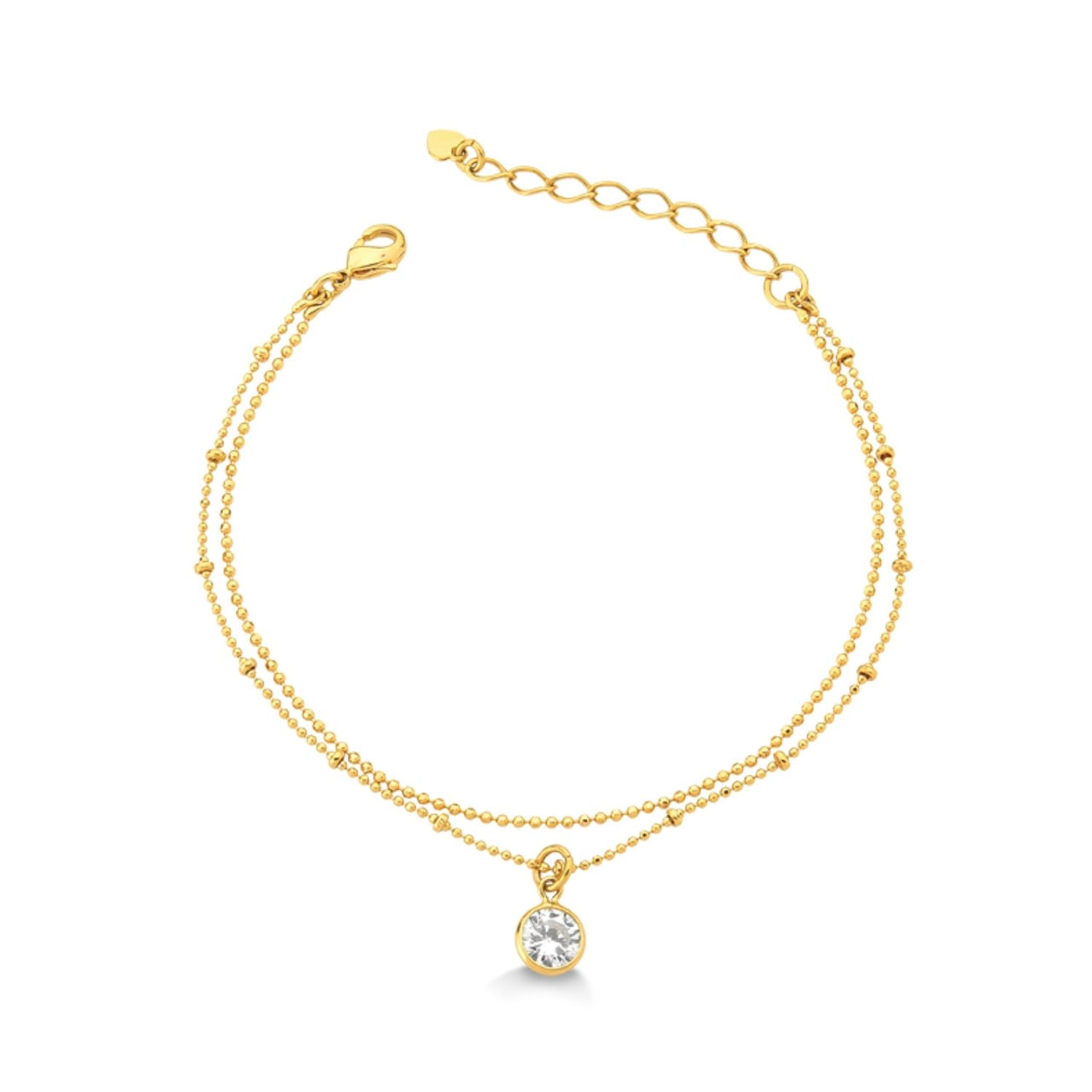 PULSEIRA DUPLA COM PINGENTE DE ZIRCONIA FOLHEADO A OURO 18K