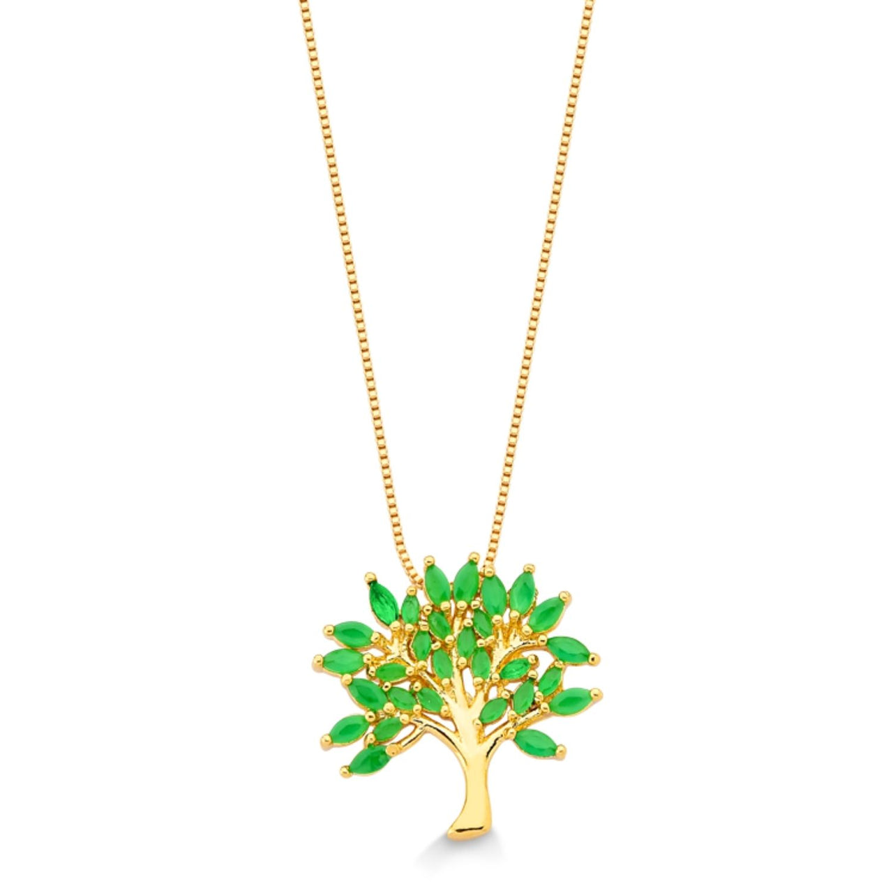 COLAR ARVORE DA VIDA COM ZIRCONIAS VERDES FOLHEADO A OURO 18K