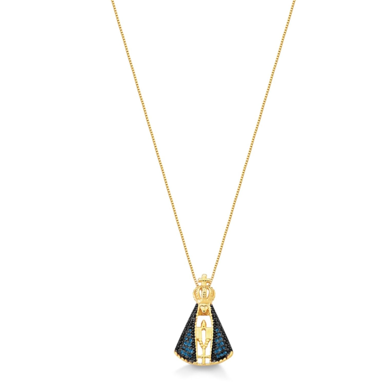 COLAR COM PINGENTE NOSSA SENHORA APARECIDA FOLHEADO A OURO 18K