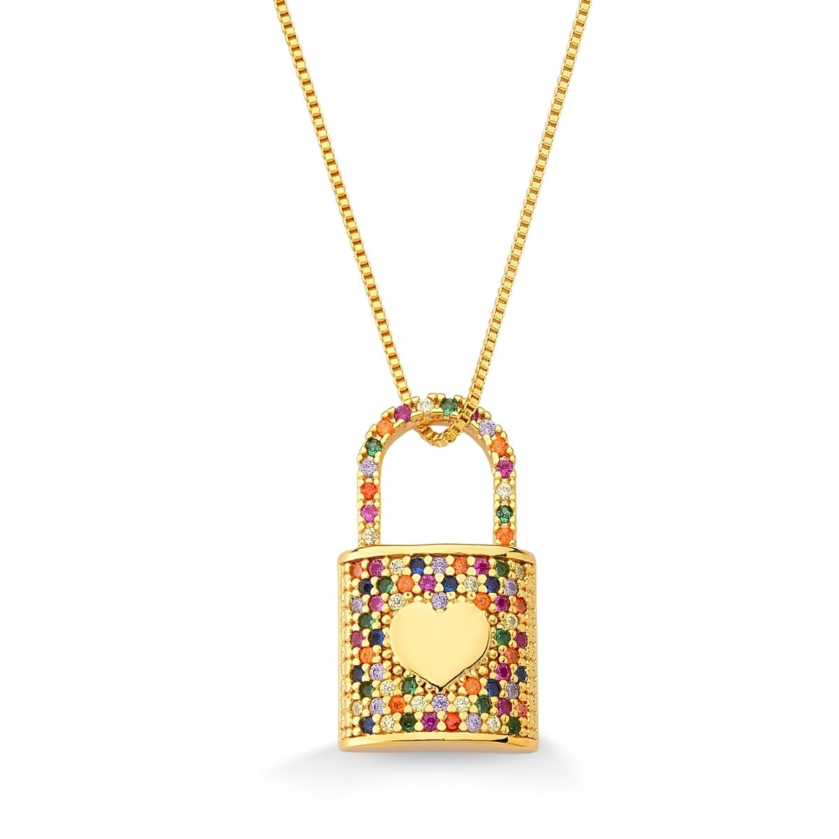 COLAR COM PINGENTE DE CADEADO CRAVEJADO DE ZIRCONIA FOLHEADO A OURO 18K
