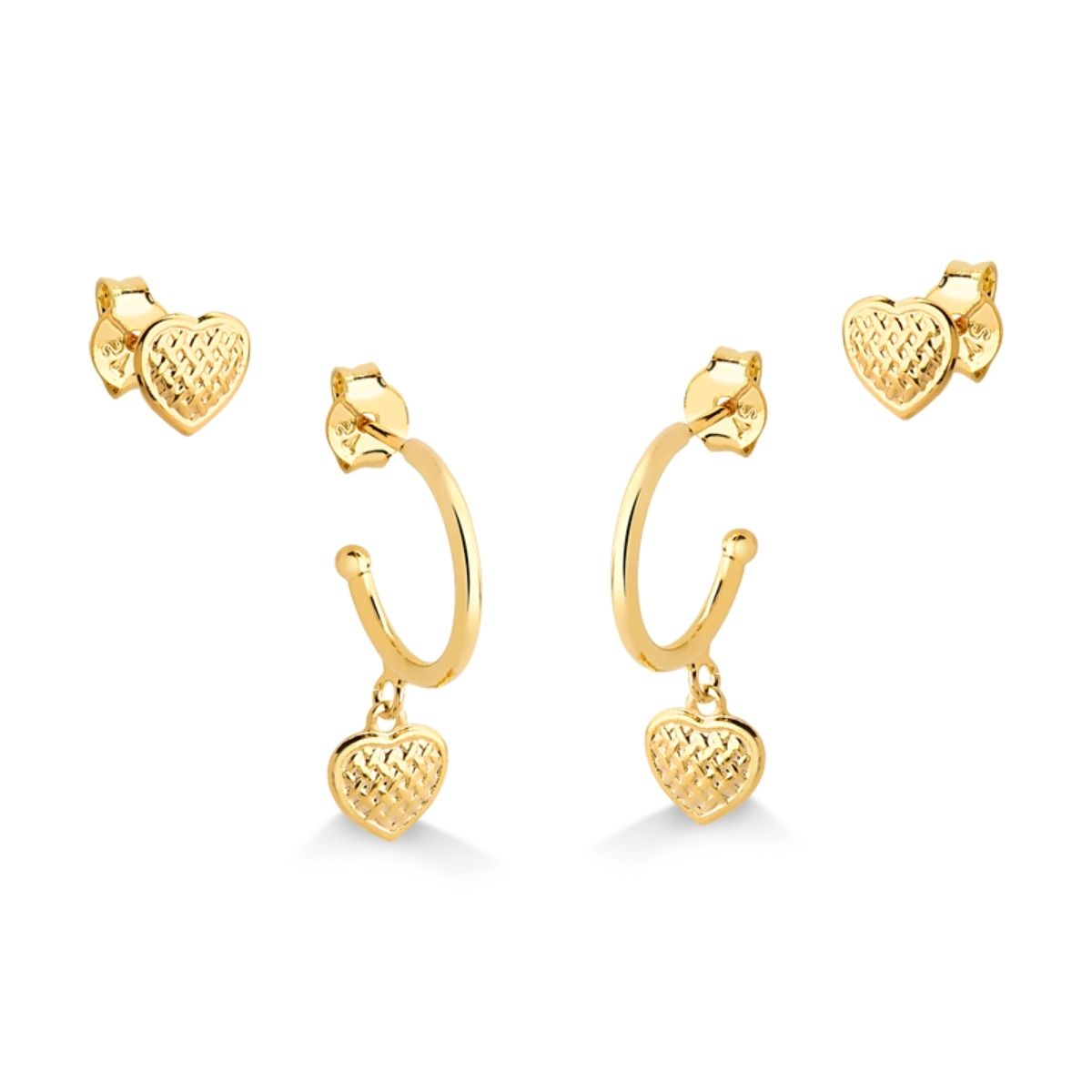 BRINCO DUPLA DE ARGOLA E SEGUNDO FURO DE CORAÇÃO FOLHEADO A OURO 18K