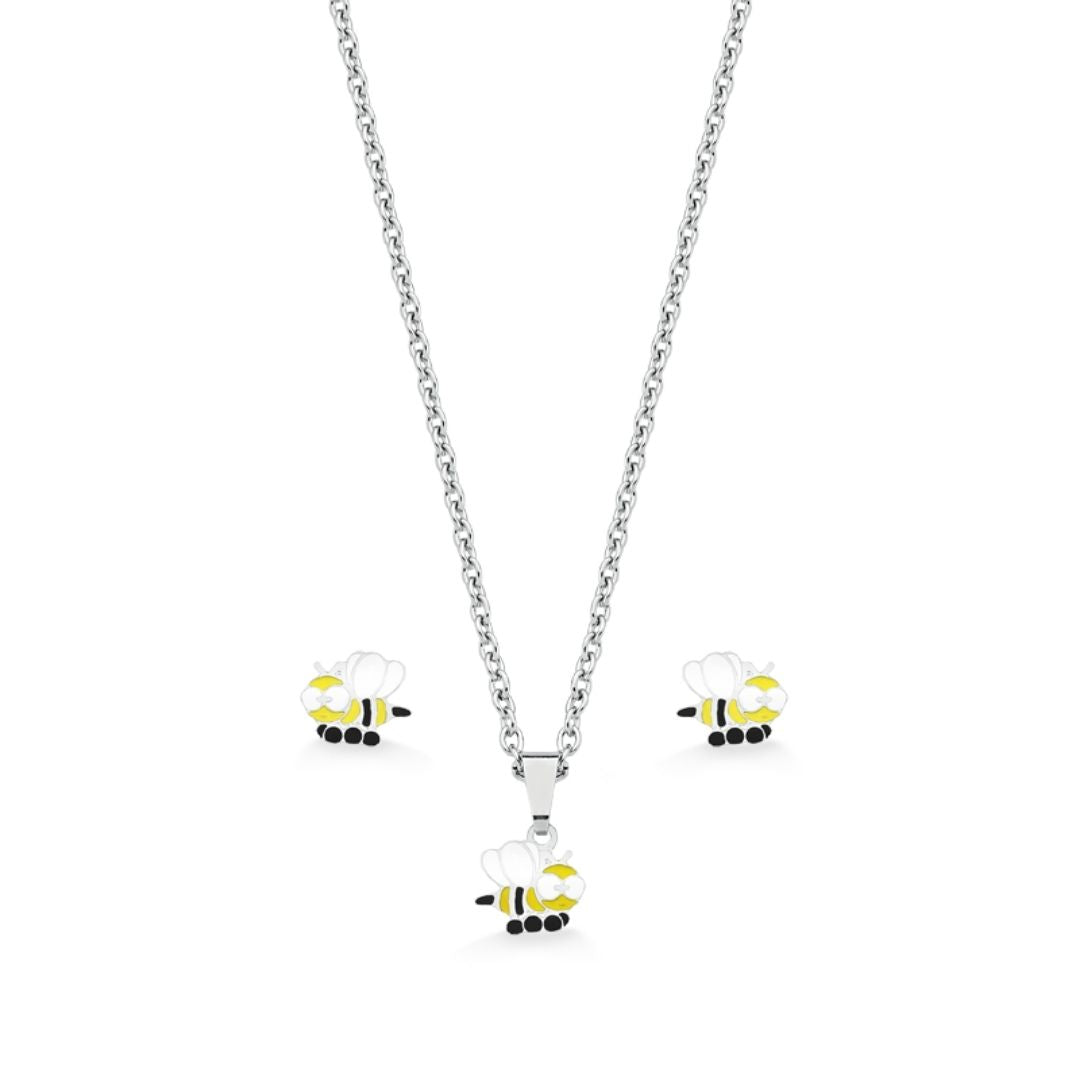 CONJUNTO DE BRINCO E COLAR COM PINGENTE DE ABELHA EM AÇO INOX