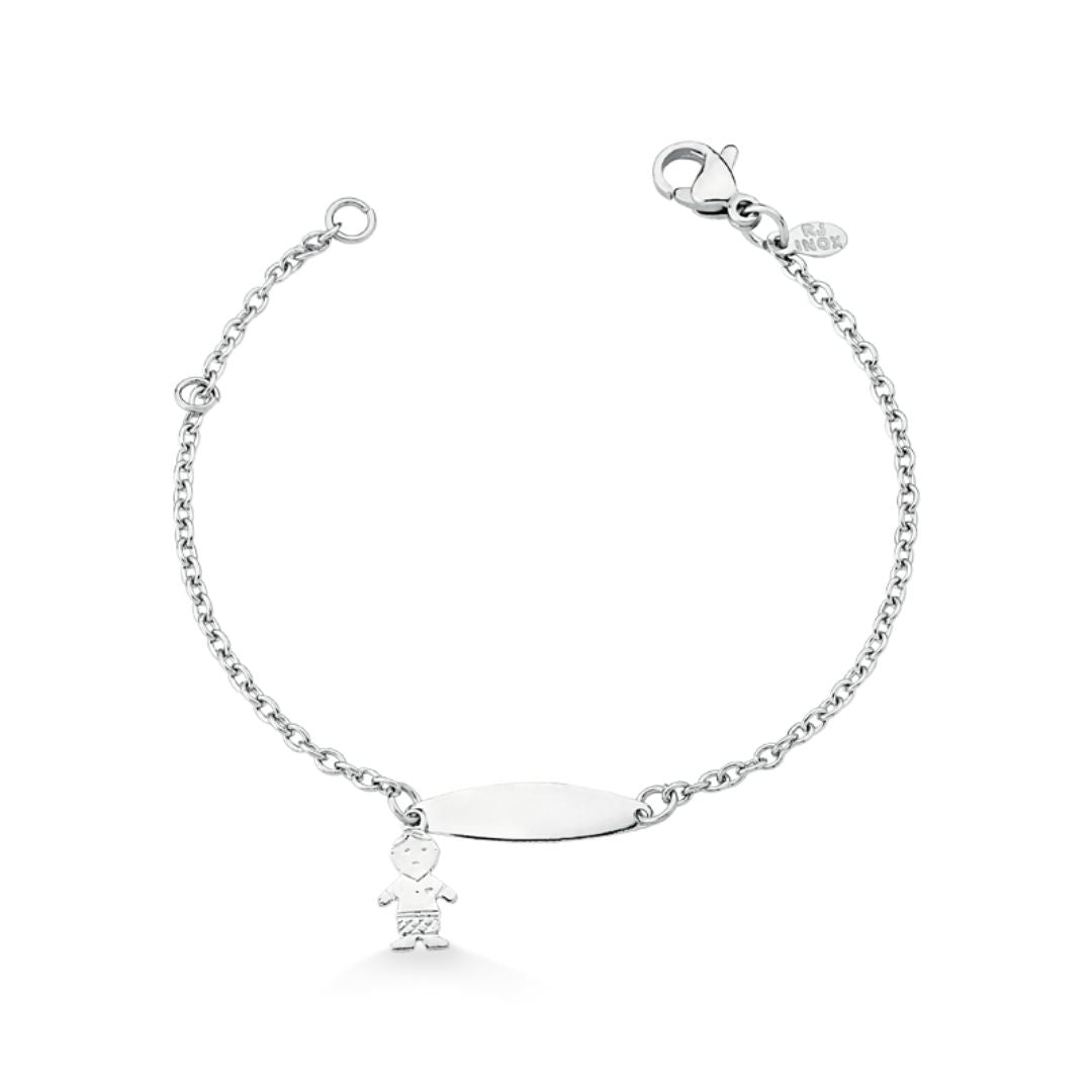 PULSEIRA COM PLAQUINHA E MENINO EM AÇO INOX