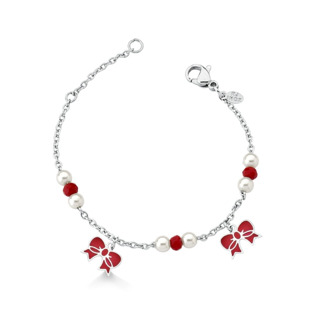 PULSEIRA COM LACINHO VERMELHO EM AÇO INOX