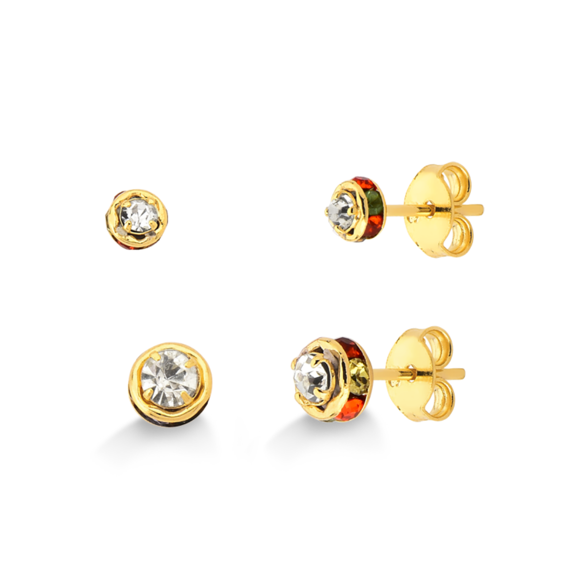 BRINCO DUPLA DE PEDRAS COLORIDAS FOLHEADO A OURO 18K