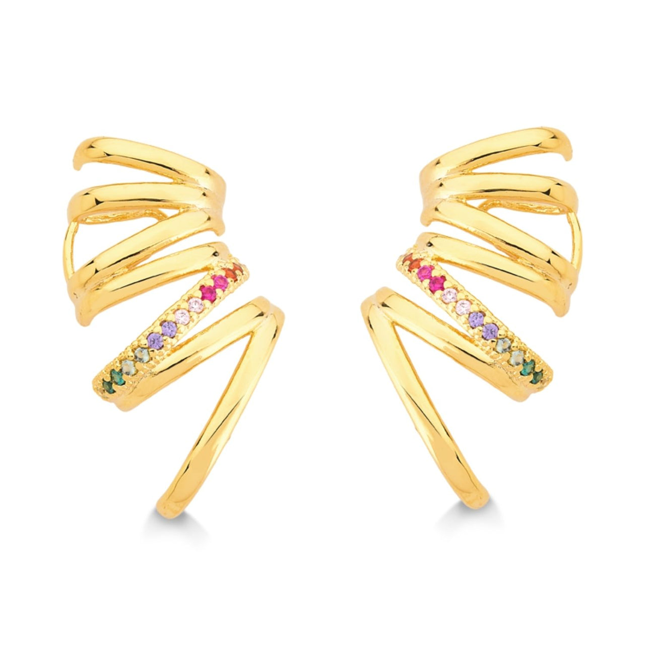 BRINCO EAR HOOK COM CURVAS E FILETE DE ZIRCONIAS COLORIDAS