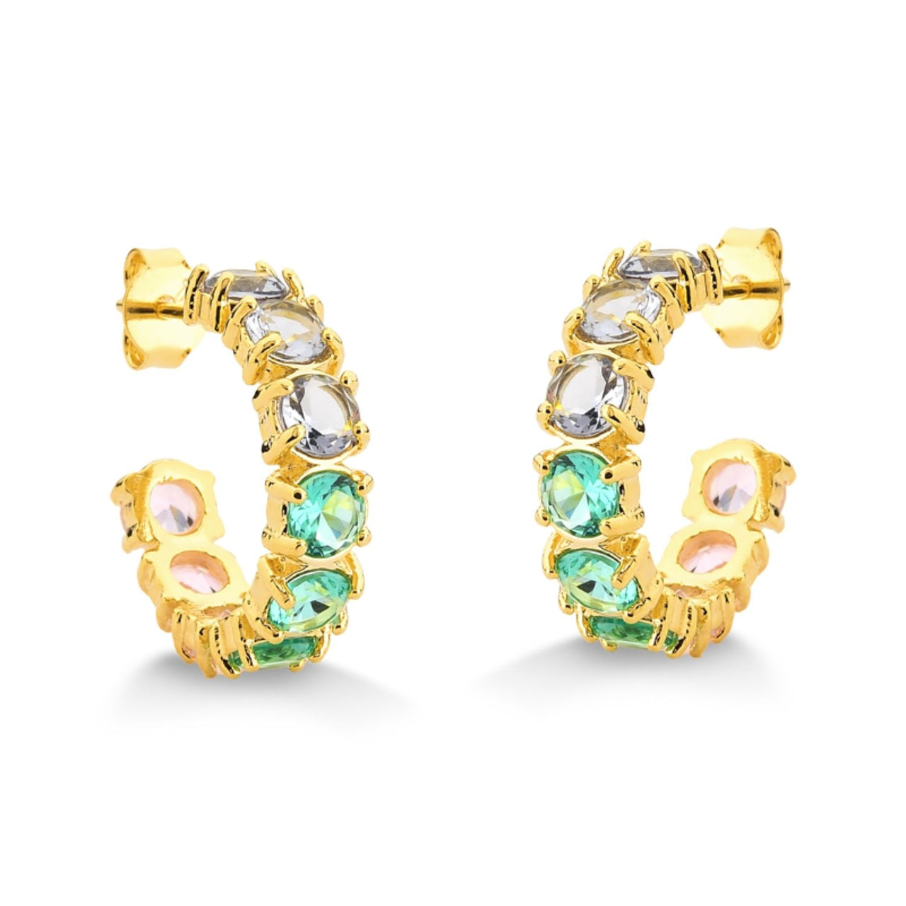 BRINCO ARGOLA DE ZIRCONIA COLORIDA FOLHEADO A OURO 18K