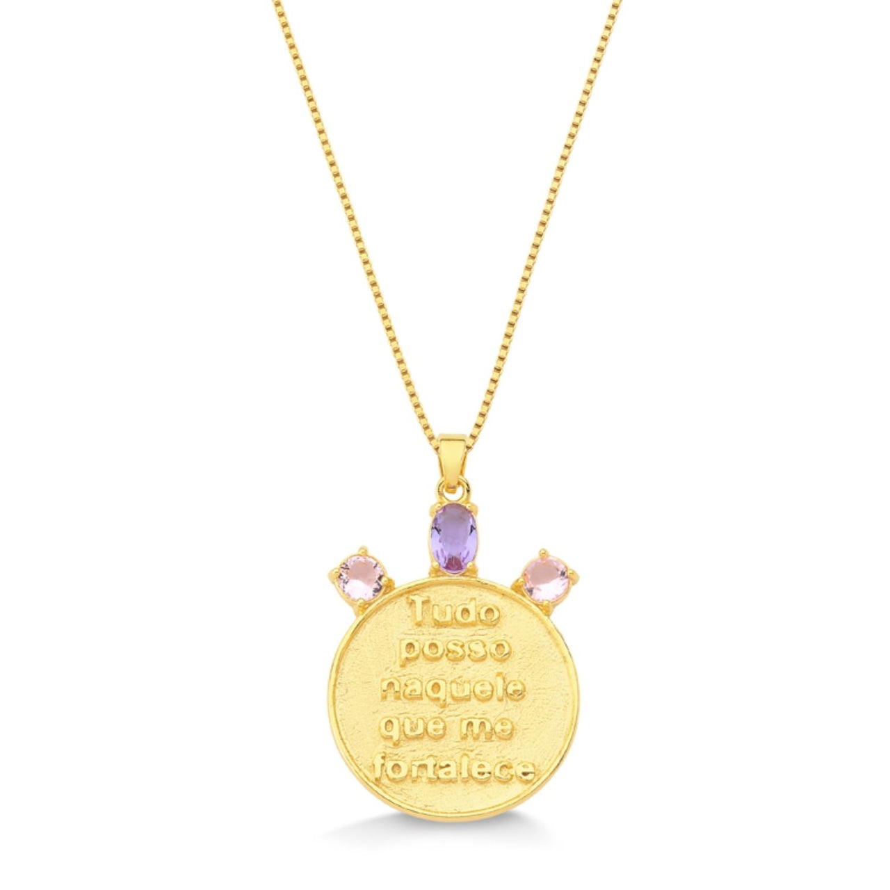 COLAR "TUDO POSSO NAQUELE QUE ME FORTALECE" FOLHEADO A OURO 18K