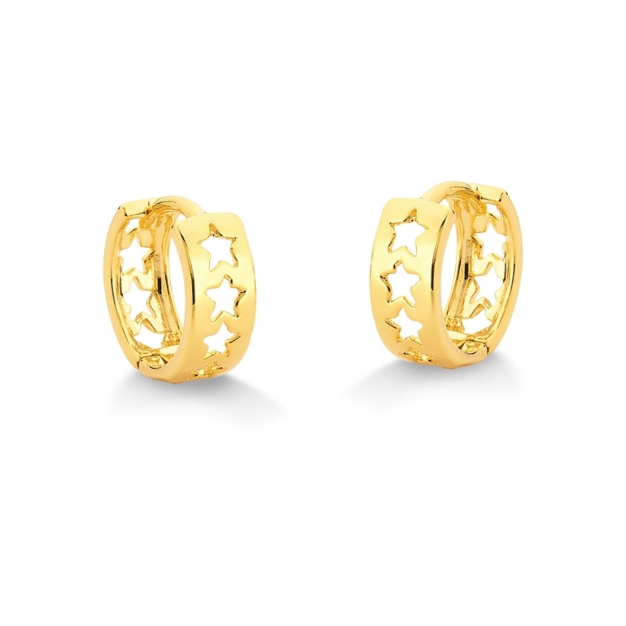BRINCO ARGOLA DE CLICK COM DETALHES DE ESTRELAS FOLHEADO A OURO 18K