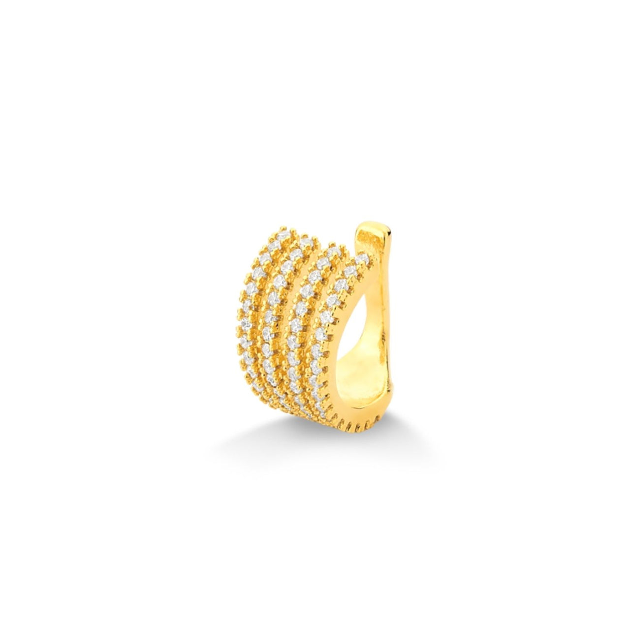 BRINCO PIERCING DE PRESSÃO COM QUATRO FILEIRAS DE ZIRCONIA CRISTAL FOLHEADO A OURO 18K