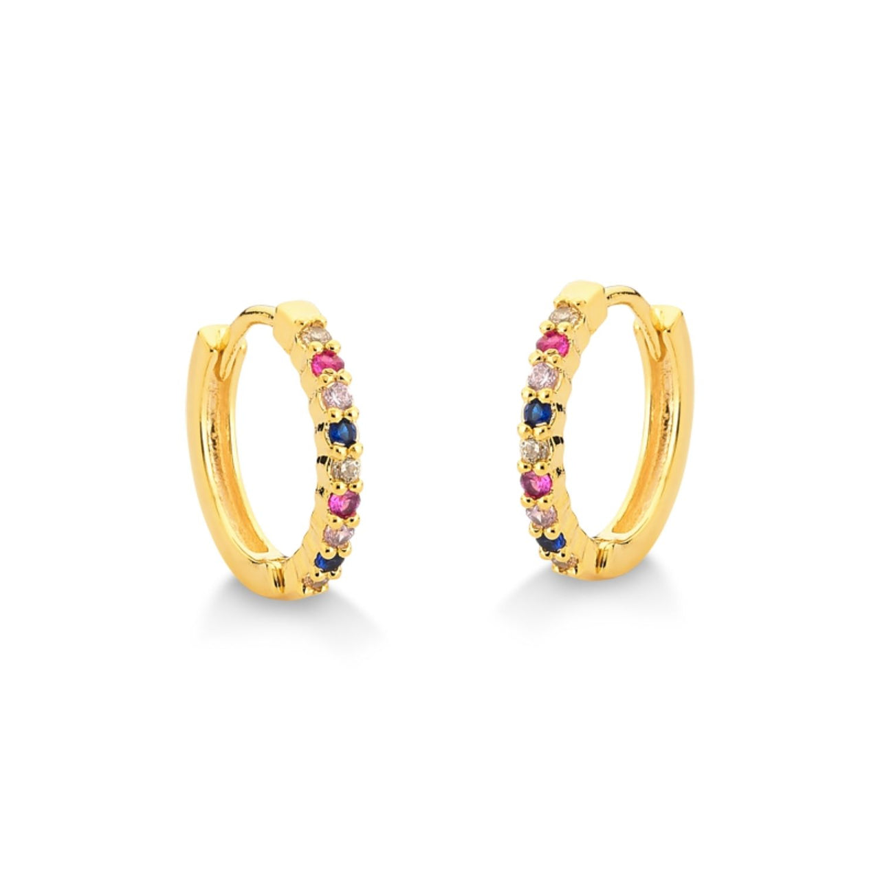 BRINCO DE ARGOLA CRAVEJADA COM ZIRCONIAS COLORIDAS GRANDE FOLHEDA A OURO 18K