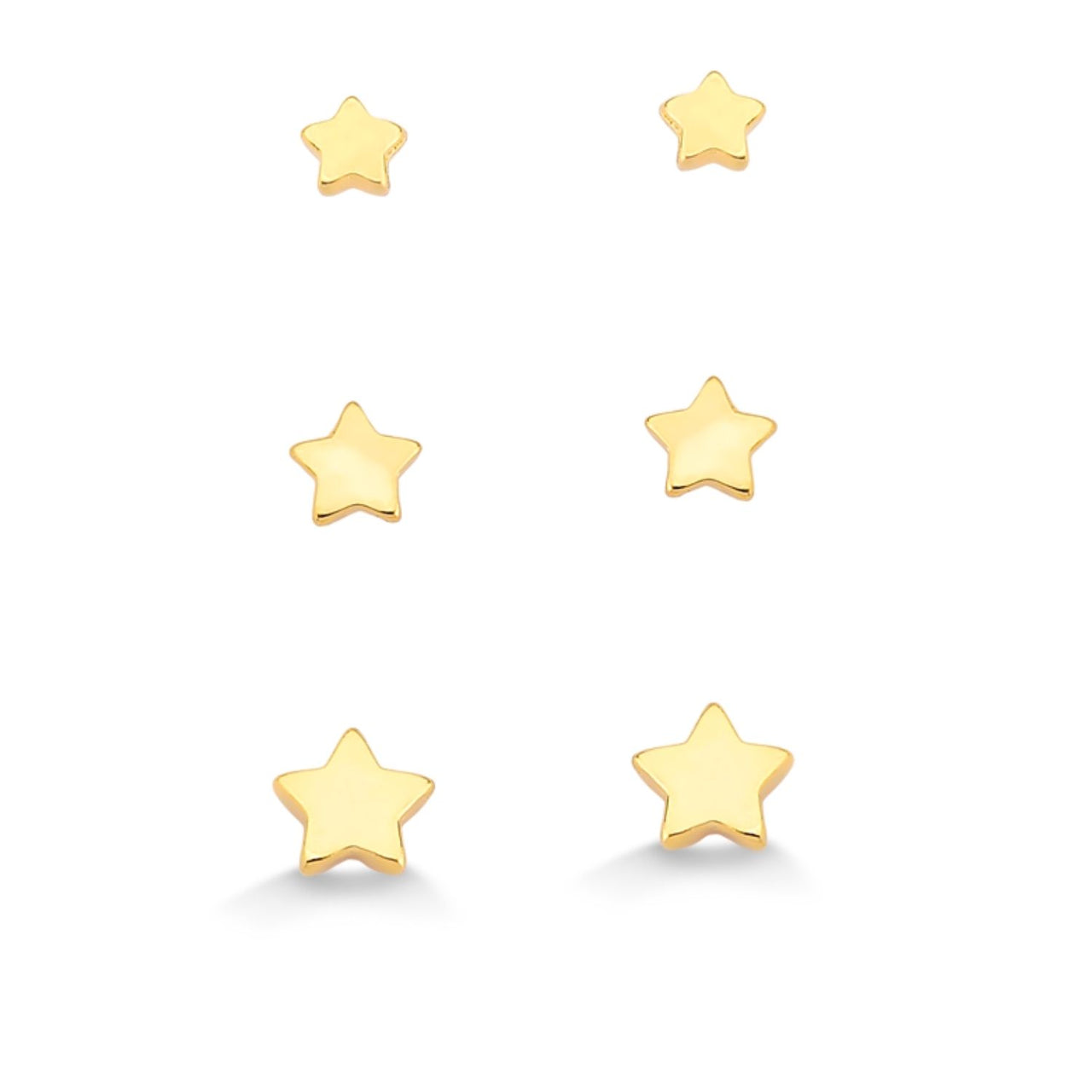 TRIO DE BRINCO MINI ESTRELAS FOLHEADO A OURO 18K